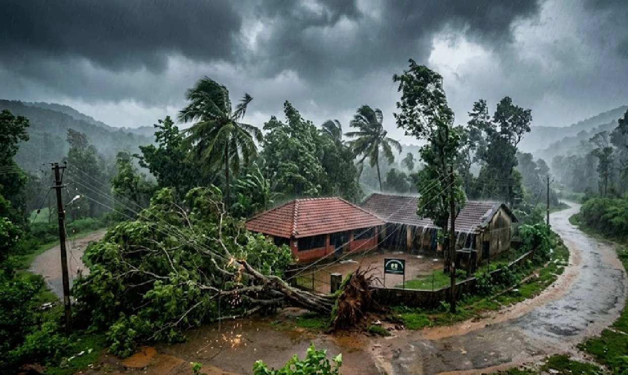 Heavy Rain and Strong Winds Lash Malnad: Holiday Declared for Anganwadis and Primary Schools in Mudigere