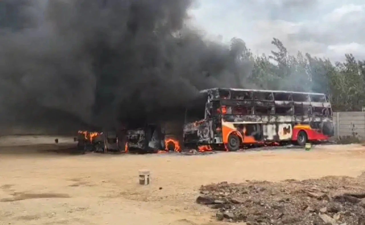 Four Private Buses Gutted in Massive Fire Outbreak at Chandapura Parking Lot Near Anekal